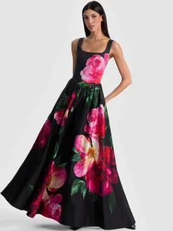 Alice and Olivia MAXI*TARRIE MAXI DRESS EMPRESS BLOOM BLACK