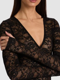 Alice and Olivia BODYSUITS*TEAGAN LACE BODYSUIT LATTE