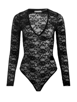 Alice and Olivia BODYSUITS*TEAGAN LACE BODYSUIT LATTE