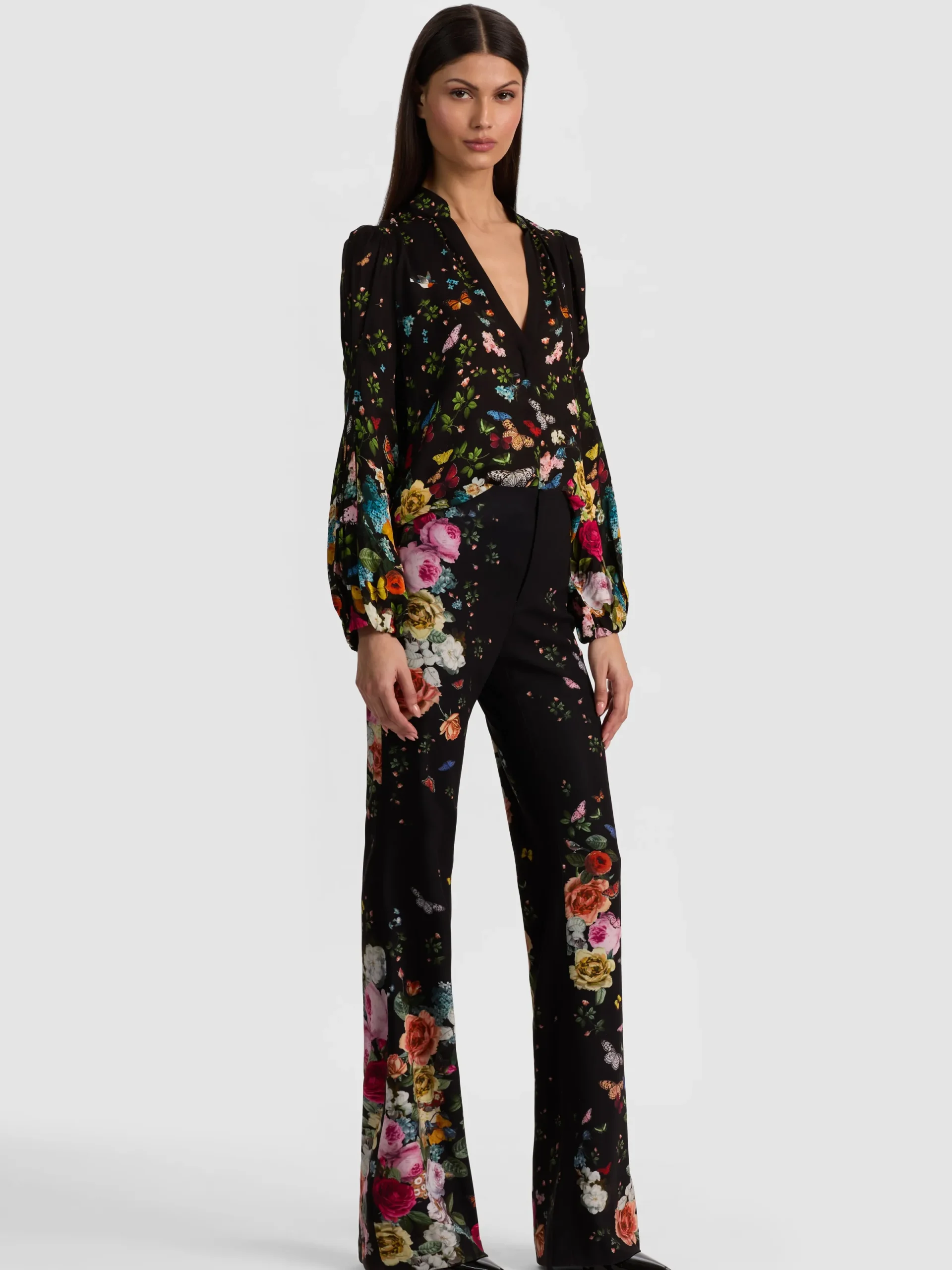 Alice and Olivia ANDREW PANT|JADE MESH BUTTON DOWN*TEENY BOOTCUT PANT OFF WHITE