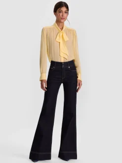 Alice and Olivia BLOUSES*THAYER TIE NECK BLOUSE TWISTING VINES OFF WHITE