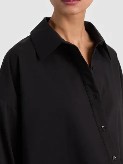 Alice and Olivia CROP TOPS*TOBIE CINCHED BUTTON DOWN GREY MINERAL