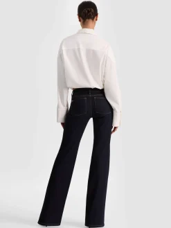 Alice and Olivia CROP TOPS*TOBIE CINCHED BUTTON DOWN BLACK