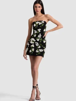 Alice and Olivia MINI*VELIA EMBELLISHED MINI GOWN OFF WHITE