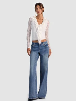 Alice and Olivia CROP TOPS*YARA RUFFLE TOP GREY MINERAL