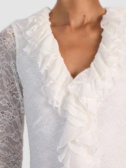 Alice and Olivia CROP TOPS*YARA RUFFLE TOP GREY MINERAL